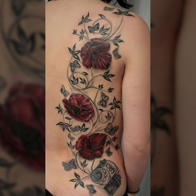 Tattoo Feminina Câmera e Flores