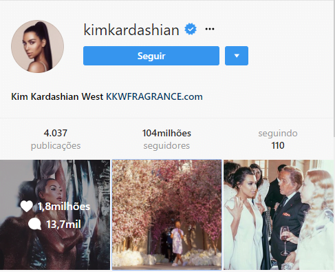 perfis mais seguidos do Instagram kimkardashian