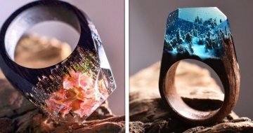 Estes lindos anéis de resina parecem ter mundos fantásticos em seu interior